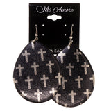 Cross Theme Metal Dangle-Earrings Black & Silver-Tone #LQE3132