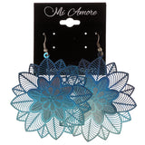 Flower & Ombre Theme Metal Dangle-Earrings Blue & Silver-Tone #LQE3135