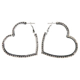 Heart Theme Crystal Accents Metal Hoop-Earrings Silver-Tone #LQE3136