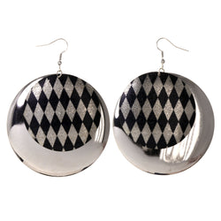 Metal Dangle-Earrings Silver-Tone & Black #LQE3137