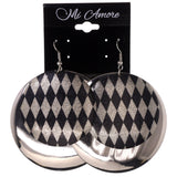 Metal Dangle-Earrings Silver-Tone & Black #LQE3137