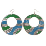 Metal Dangle-Earrings Blue & Green #LQE3139