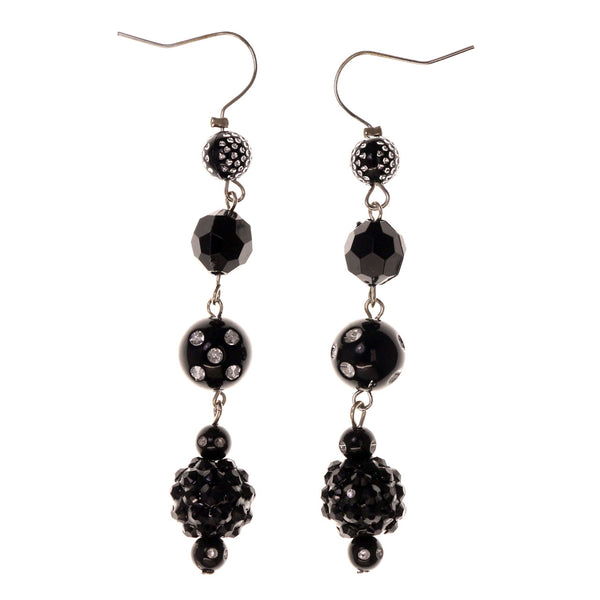 Beaded Accents Metal Dangle-Earrings Black & Silver-Tone #LQE3140