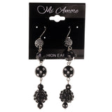 Beaded Accents Metal Dangle-Earrings Black & Silver-Tone #LQE3140