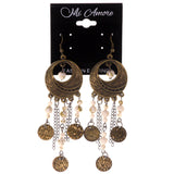 Antique Theme Beaded Accents Metal Dangle-Earrings Gold-Tone & White #LQE3141