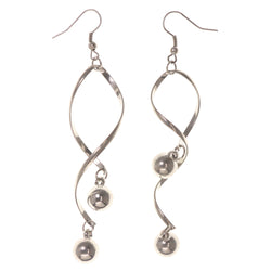 Beaded Accents Metal Dangle-Earrings Silver-Tone #LQE3143