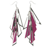 Glittery Sparkle Metal Dangle-Earrings Silver-Tone & Pink #LQE3147