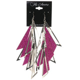 Glittery Sparkle Metal Dangle-Earrings Silver-Tone & Pink #LQE3147