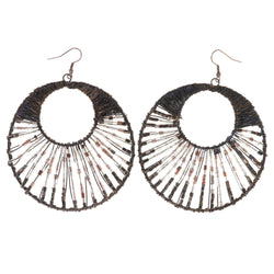 Beaded Accents Metal Dangle-Earrings Black & Clear #LQE3150