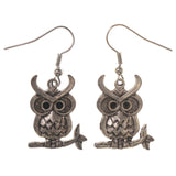 Owl Theme Metal Dangle-Earrings Silver-Tone #LQE3152