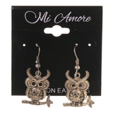 Owl Theme Metal Dangle-Earrings Silver-Tone #LQE3152