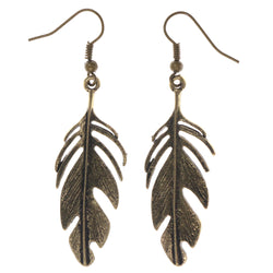 Feather Theme Metal Dangle-Earrings Gold-Tone #LQE3153