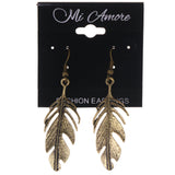 Feather Theme Metal Dangle-Earrings Gold-Tone #LQE3153