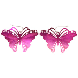 Butterfly & Ombre Theme Metal Dangle-Earrings Pink & Silver-Tone #LQE3155