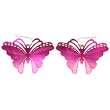 Butterfly & Ombre Theme Metal Dangle-Earrings Pink & Silver-Tone #LQE3155