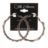 Metal Hoop-Earrings Black & Silver-Tone #LQE3158