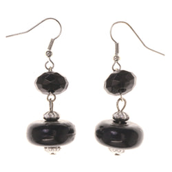 Beaded Accents Metal Dangle-Earrings Black & Silver-Tone #LQE3159