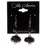 Beaded Accents Metal Dangle-Earrings Black & Silver-Tone #LQE3159