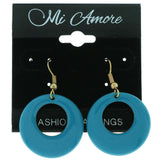 Blue & Gold-Tone Colored Metal Dangle-Earrings