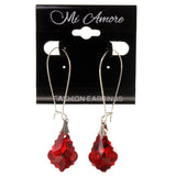 Crystal Accents Metal Dangle-Earrings Red & Silver-Tone #LQE3162