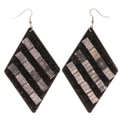 Plastic Dangle-Earrings Black & Silver-Tone #LQE3166