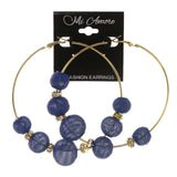 Beaded Accents Metal Hoop-Earrings Gold-Tone & Blue #LQE3174
