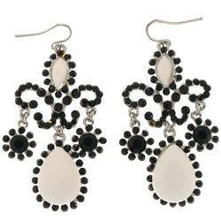 Black & White Colored Metal Dangle-Earrings With Crystal Accents