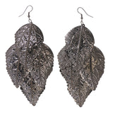 Leaf Theme Metal Chandelier-Earrings Silver-Tone #LQE3181