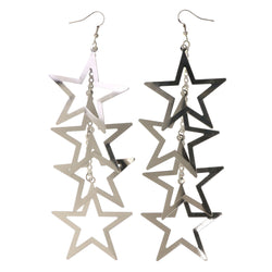 Star Theme Metal Dangle-Earrings Silver-Tone #LQE3182