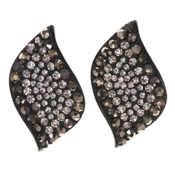 Crystal Accents Metal Stud-Earrings Black & Silver-Tone #LQE3183