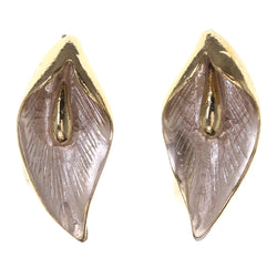 Calla Lily Theme Metal Stud-Earrings Gold-Tone & White #LQE3185