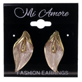 Calla Lily Theme Metal Stud-Earrings Gold-Tone & White #LQE3185