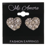 Heart Theme Crystal Accents Metal Stud-Earrings Silver-Tone #LQE3187