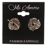 Knot Theme Crystal Accents Metal Stud-Earrings Silver-Tone & Black #LQE3188