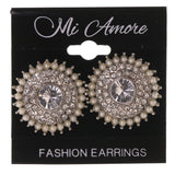 Crystal Accents Metal Stud-Earrings Silver-Tone #LQE3192