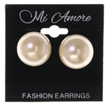 Beaded Accents Plastic Stud-Earrings White #LQE3193