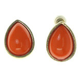 Beaded Accents Metal Stud-Earrings Orange & Gold-Tone #LQE3194
