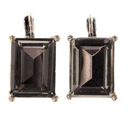 Crystal Accents Metal Dangle-Earrings Black & Silver-Tone #LQE3196