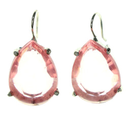 Crystal Accents Metal Dangle-Earrings Pink & Silver-Tone #LQE3198