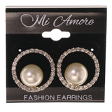 Crystal Accents Metal Stud-Earrings Silver-Tone & White #LQE3199