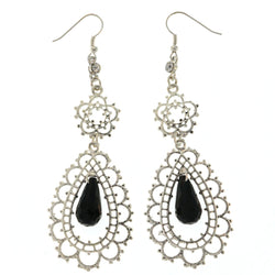 Black & Silver-Tone Colored Metal Dangle-Earrings With Bead Accents