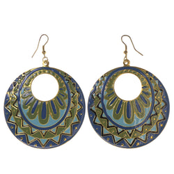 Blue & Gold-Tone Colored Metal Dangle-Earrings #LQE3202