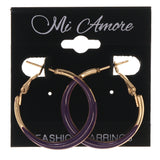 Gold-Tone & Purple Colored Metal Hoop-Earrings #LQE3218
