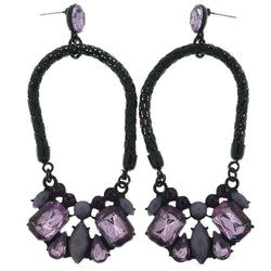 Purple & Black Colored Metal Dangle-Earrings With Crystal Accents