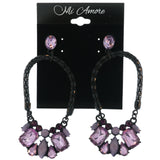 Purple & Black Colored Metal Dangle-Earrings With Crystal Accents