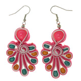 Pink & Multi Colored Fabric Dangle-Earrings With Bead Accents #LQE3223