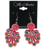 Pink & Multi Colored Fabric Dangle-Earrings With Bead Accents #LQE3223