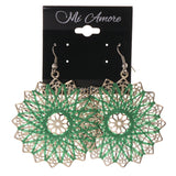 Silver-Tone & Green Colored Metal Dangle-Earrings #LQE3225