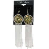 Yellow & Silver-Tone Colored Metal Dangle-Earrings With Crystal Accents