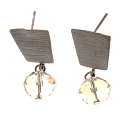 Silver-Tone & Clear Metal -Dangle-Earrings Bead Accents #LQE3231